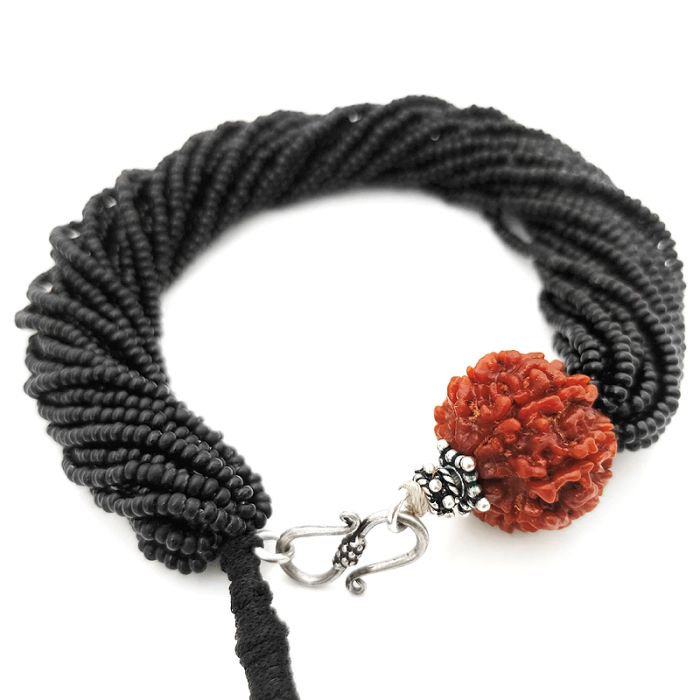 7 Mukhi Rudraksha with Black Seed Beads Bracelet, Saat Mukhi Rudraksha Mala Bracelet with Seed Beads, Original 7 Mukhi Nepal Rudraksha