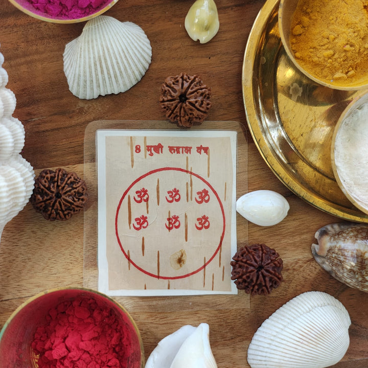 8-Mukhi Rudraksha Yantra Altar – Hand-Inscribed Bhojpatra | Ganesha Energy (Pre-Energized)