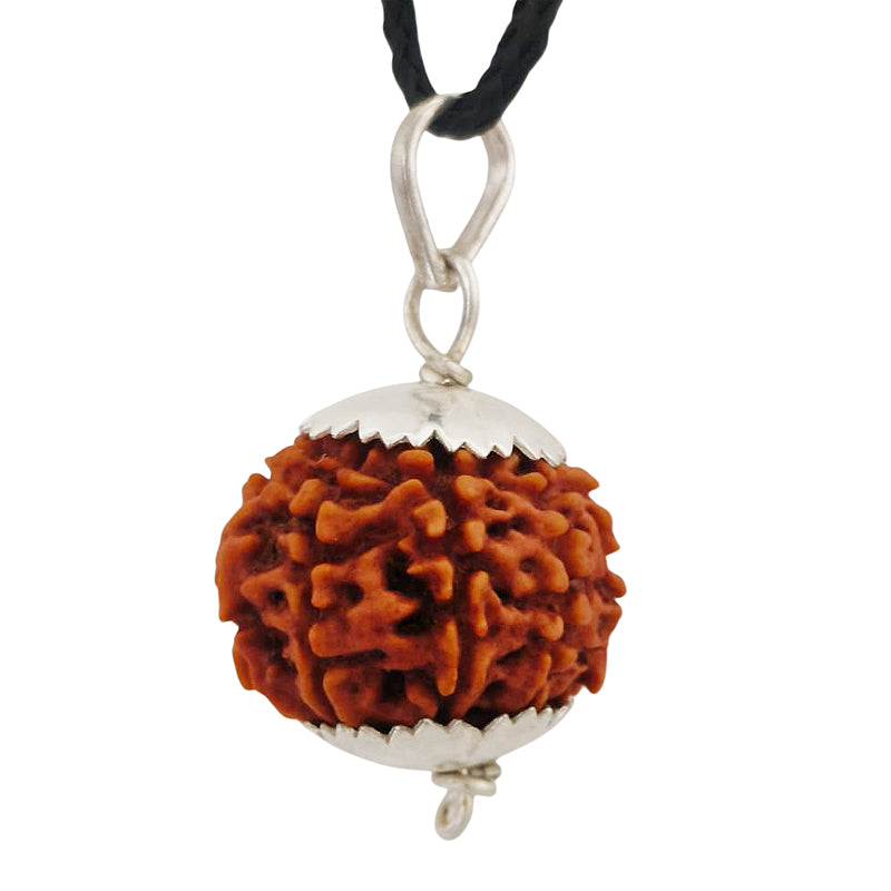 8 Mukhi Rudraksha Pendant | Copper Caps Silver Polished with Black Thread | Ganesh Chaturthi Special Black