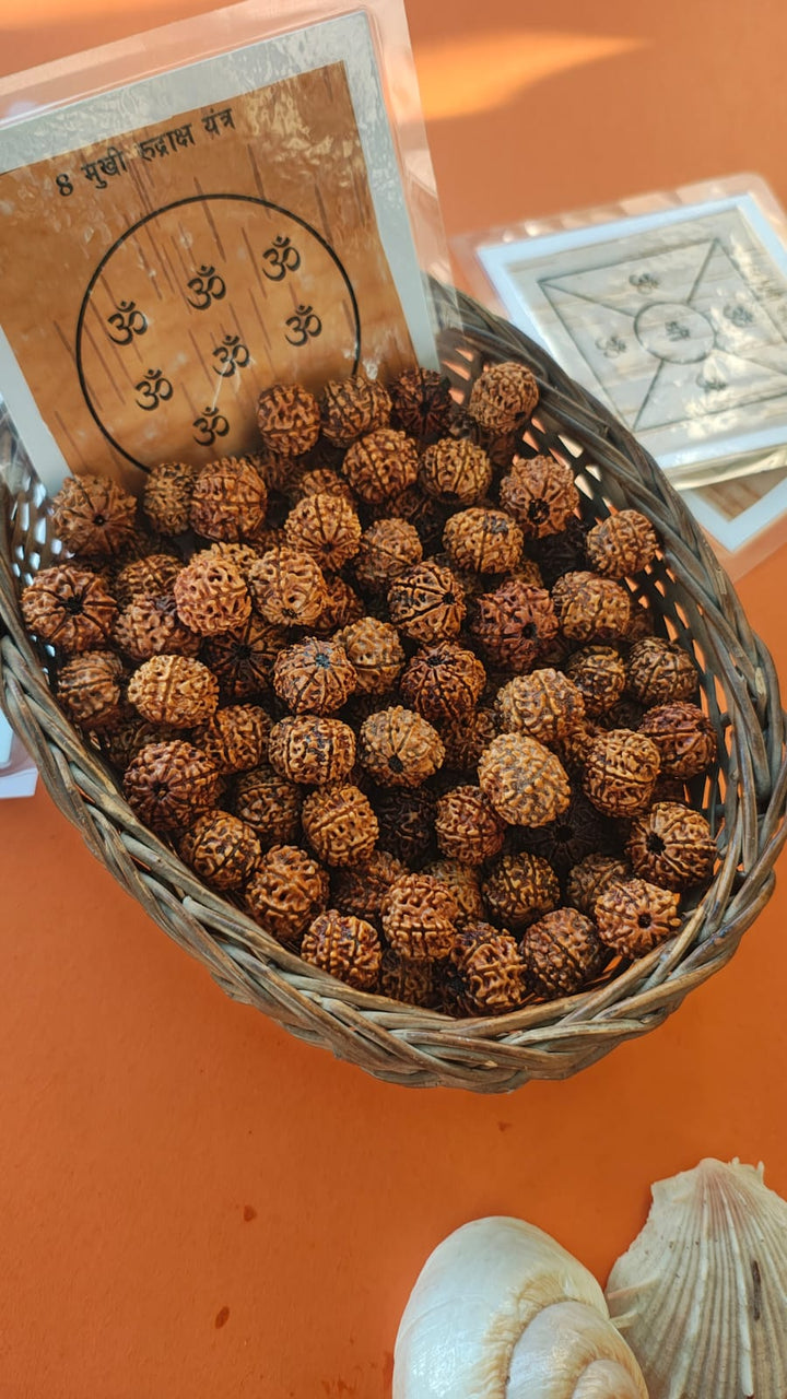 8-Mukhi Rudraksha Yantra Altar – Hand-Inscribed Bhojpatra | Ganesha Energy (Pre-Energized)