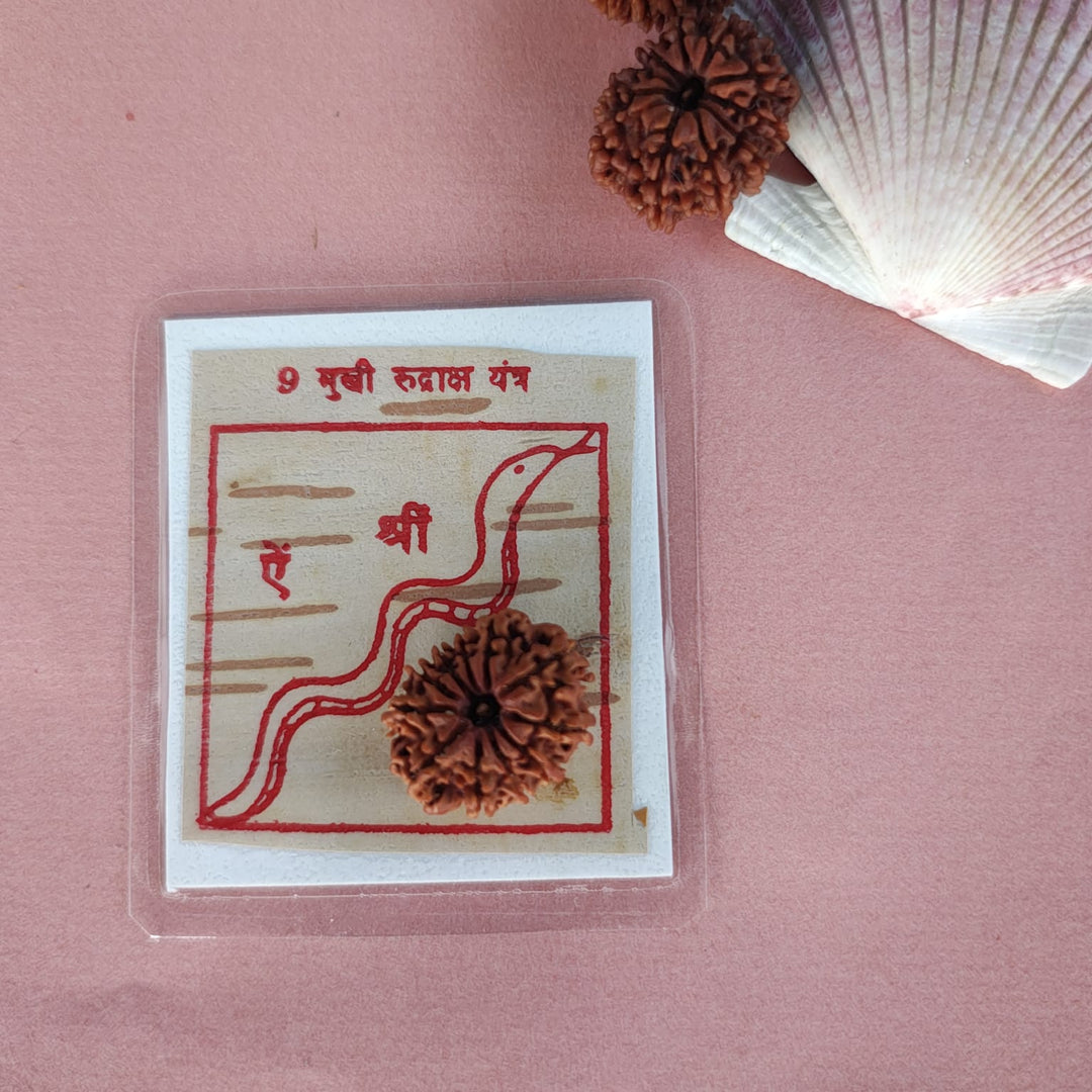 9-Mukhi Rudraksha Yantra Altar – Hand-Inscribed Bhojpatra | Durga Energy (Pre-Energized)