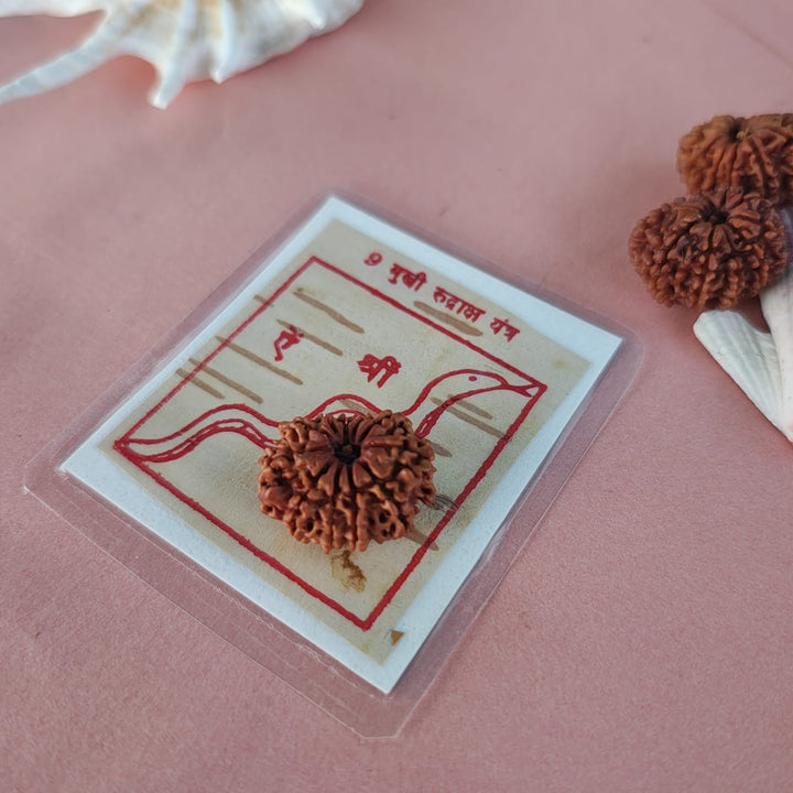 9-Mukhi Rudraksha Yantra Altar – Hand-Inscribed Bhojpatra | Durga Energy (Pre-Energized)