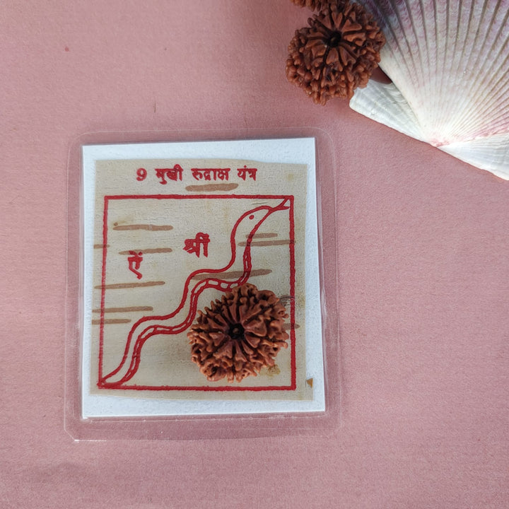 9-Mukhi Rudraksha Yantra Altar – Hand-Inscribed Bhojpatra | Durga Energy (Pre-Energized)