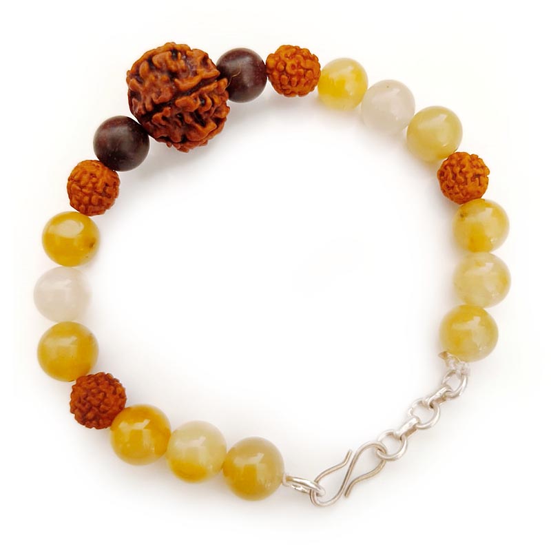 Kuber's Fortune Bracelet: 7 Mukhi Rudraksha, Yellow Aventurine & Red Sandalwood Clasp-Style