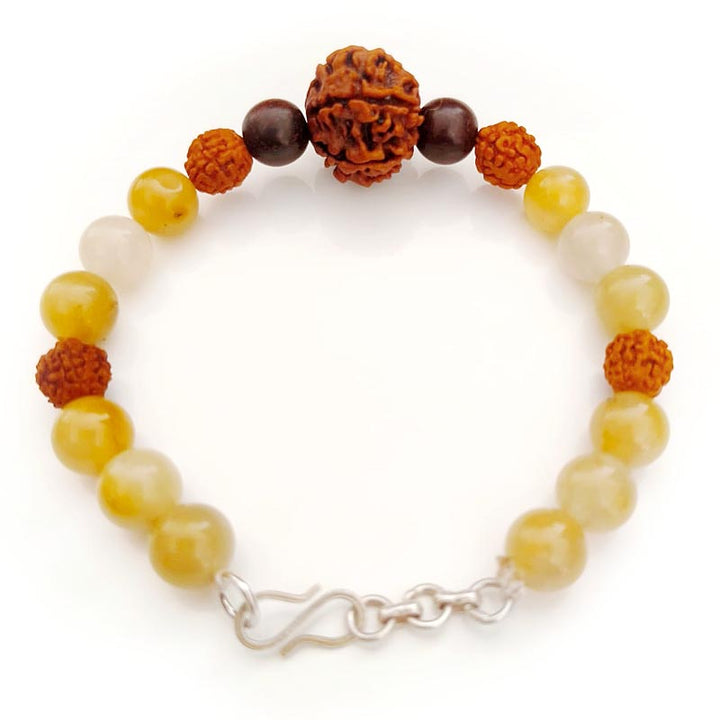Kuber's Fortune Bracelet: 7 Mukhi Rudraksha, Yellow Aventurine & Red Sandalwood Clasp-Style