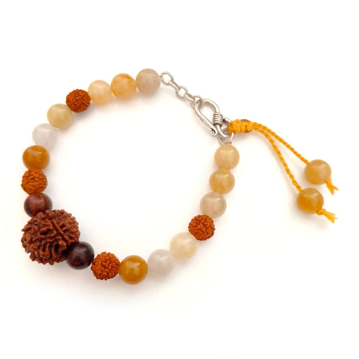 Kuber's Fortune Bracelet: 7 Mukhi Rudraksha, Yellow Aventurine & Red Sandalwood Clasp-Style
