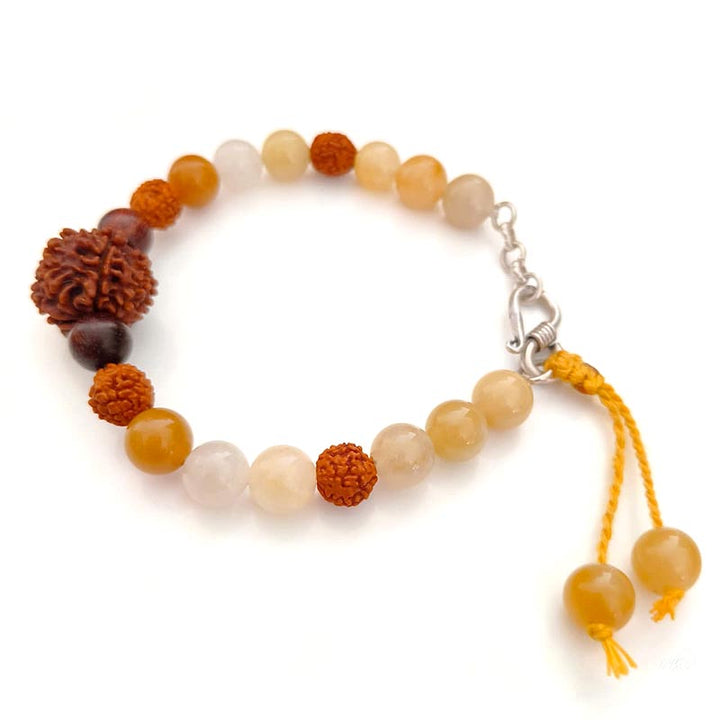 Kuber's Fortune Bracelet: 7 Mukhi Rudraksha, Yellow Aventurine & Red Sandalwood Clasp-Style