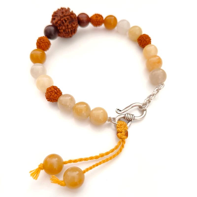 Kuber's Fortune Bracelet: 7 Mukhi Rudraksha, Yellow Aventurine & Red Sandalwood Clasp-Style