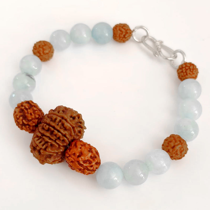 Vaani Shuddhi Bracelet: 10 Mukhi & 4 Mukhi Rudraksha with Aquamarine for Truth & Calm Communication