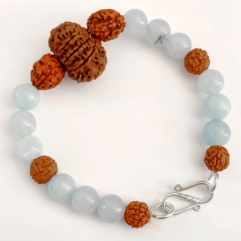 Vaani Shuddhi Bracelet: 10 Mukhi & 4 Mukhi Rudraksha with Aquamarine for Truth & Calm Communication