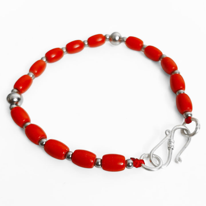 Red Coral Beads Bracelet, Drum Shaped Moonga Wrist Bracelet, Munga Bracelet, Siddh Mangal Bracelet