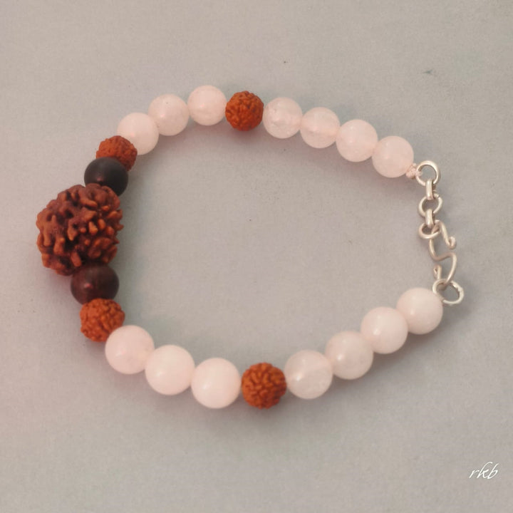 Dampatya Preeti Bracelet: 2 Mukhi Rudraksha & Rose Quartz for Love & Relationship Harmony