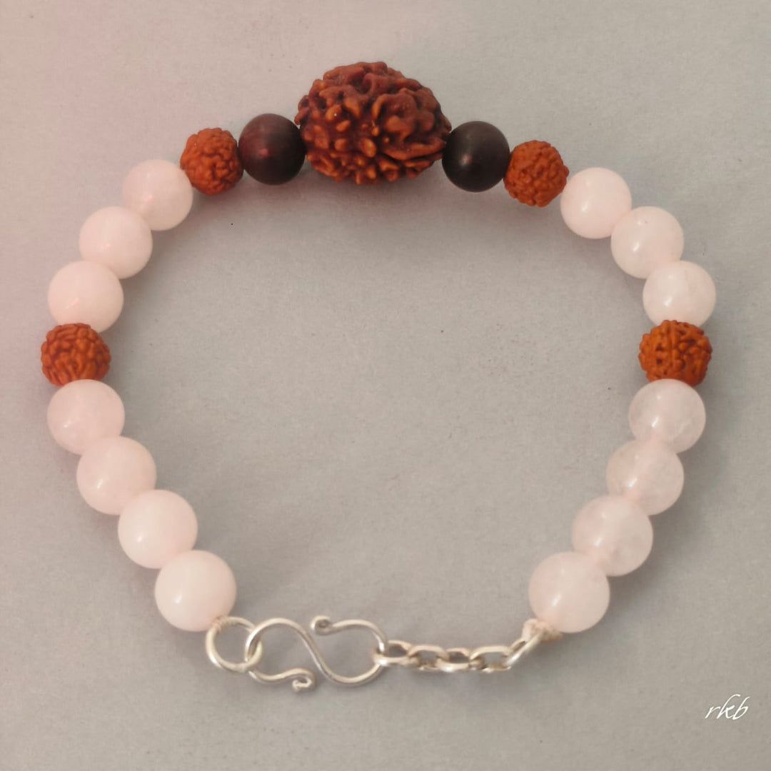 Dampatya Preeti Bracelet: 2 Mukhi Rudraksha & Rose Quartz for Love & Relationship Harmony