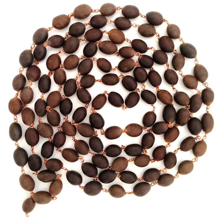 Lotus Seed Mala in Copper | Buy Natural 108 + 1 Lotus Seed Beads Japa Mala Necklace | Kamal Gatta Beads Mala Rosary in Copper Wire