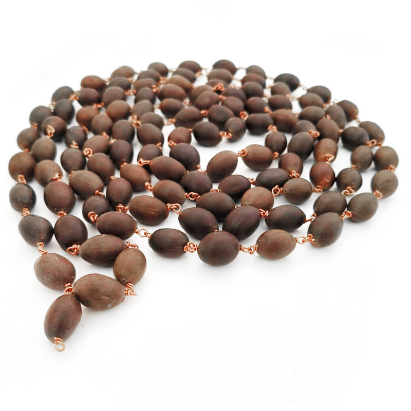 Lotus Seed Mala in Copper | Buy Natural 108 + 1 Lotus Seed Beads Japa Mala Necklace | Kamal Gatta Beads Mala Rosary in Copper Wire
