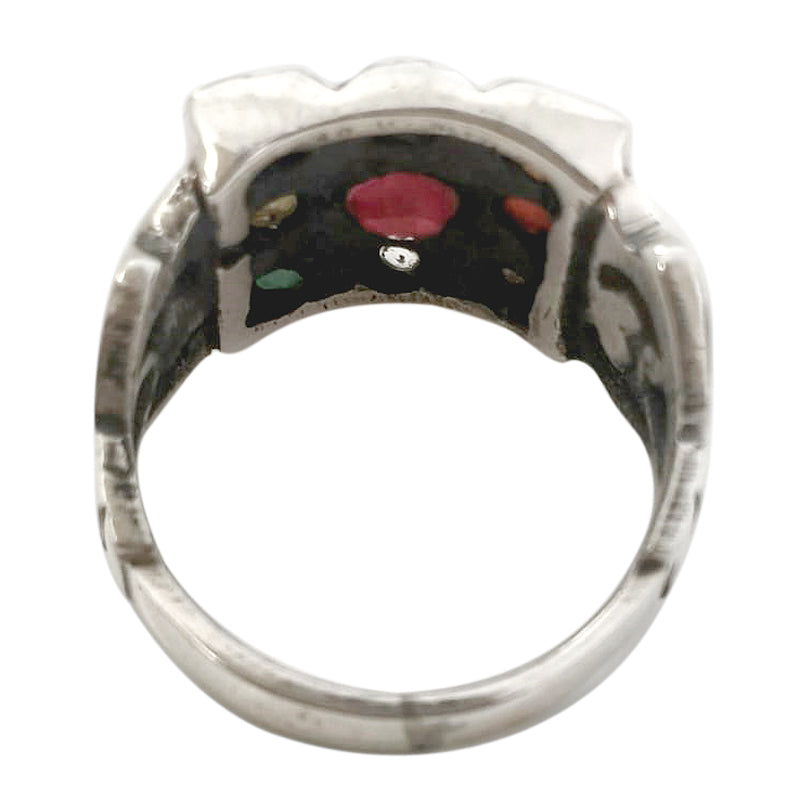 Navratna Ring in Silver | Navgrah Stone Ring, Ruby, Pearl, Coral, Emerald, Golden Topaz, Zircon, Blue Sapphire, Gomed, Cat's Eye, 9 Gemstone Silver Ring , Square Navratna Silver Ring
