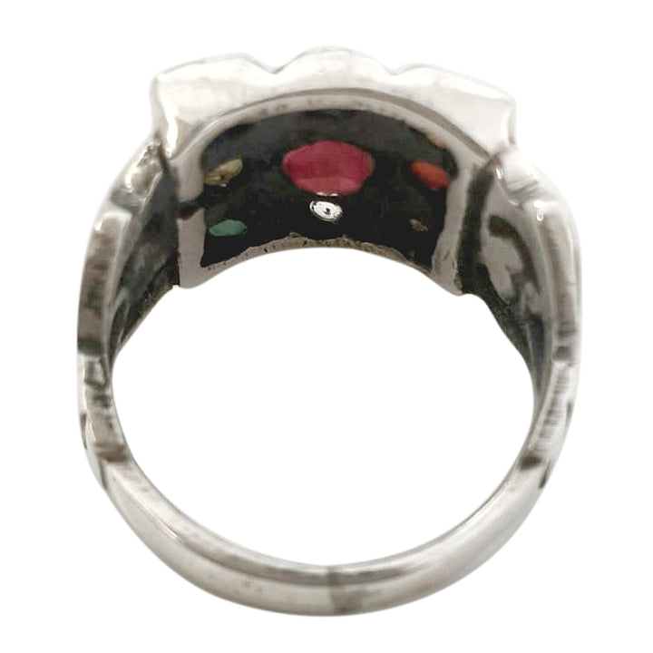 Navratna Ring in Silver | Navgrah Stone Ring, Ruby, Pearl, Coral, Emerald, Golden Topaz, Zircon, Blue Sapphire, Gomed, Cat's Eye, 9 Gemstone Silver Ring , Square Navratna Silver Ring