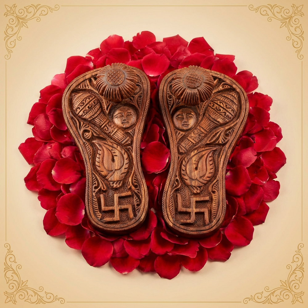 9.5" Red Sandalwood Charan Paduka - Hand Carved Guru Khadau