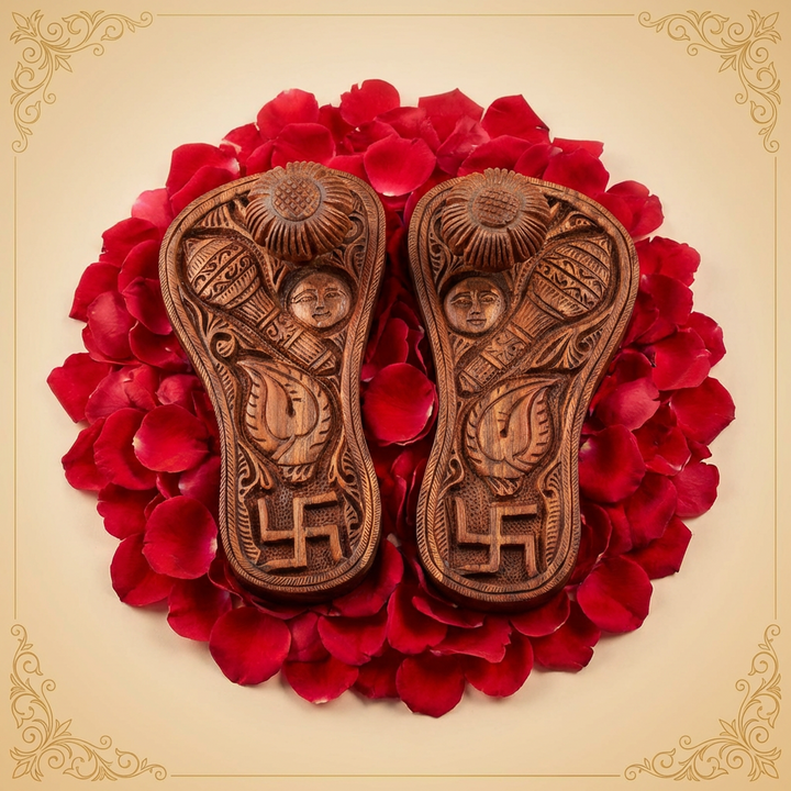 9.5" Red Sandalwood Charan Paduka - Hand Carved Guru Khadau