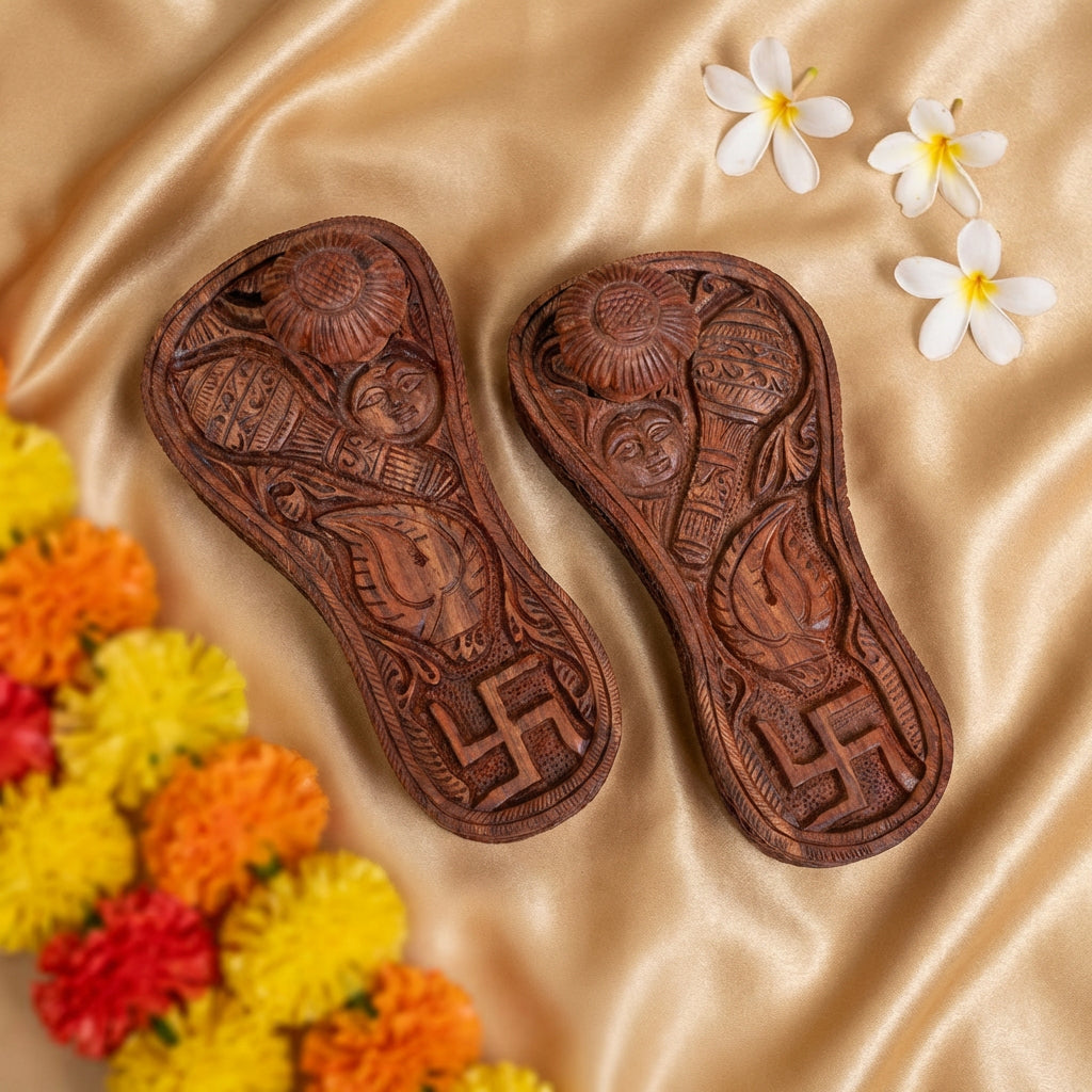 5" Red Sandalwood Charan Paduka - Hand Carved Guru Khadau