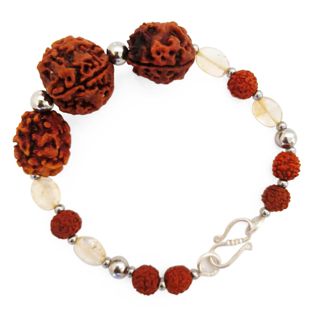 Scorpio Zodiac Sun Sign Bracelet | Vrishchik ( Vrischika ) Rashi Bracelet | A Combination of 2 Mukhi Rudraksha, 3 Mukhi Rudraksha and 5 Mukhi Rudraksha with Golden Topaz Gemstone Beads | Energised Bracelet