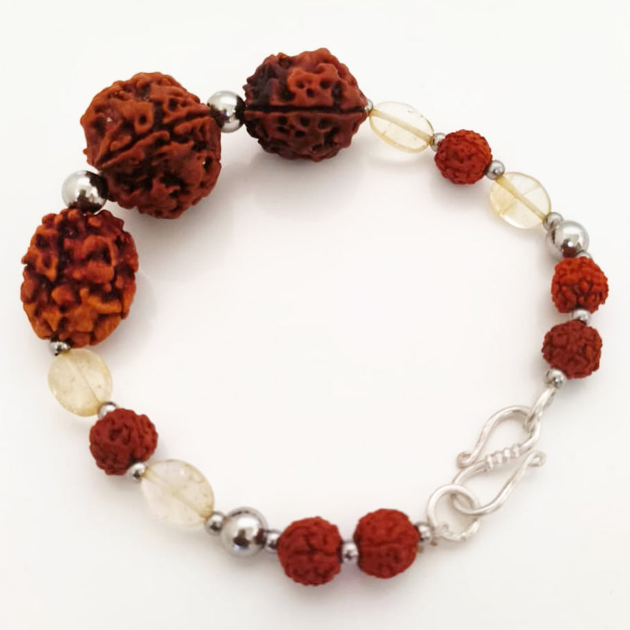 Scorpio Zodiac Sun Sign Bracelet | Vrishchik ( Vrischika ) Rashi Bracelet | A Combination of 2 Mukhi Rudraksha, 3 Mukhi Rudraksha and 5 Mukhi Rudraksha with Golden Topaz Gemstone Beads | Energised Bracelet
