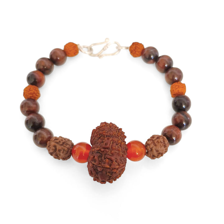 Suryavanshi Karma Bracelet: 12 Mukhi & 3 Mukhi Rudraksha with Red Tiger Eye for Leadership & Manifestation