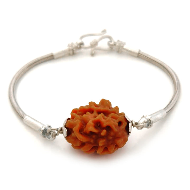 2 Mukhi Rudraksha Silver Bracelet | Do Mukhi Rudraksha Bead Snake Chain Silver Bracelet | Nepal Two Mukhi Rudraksha Bead with Caps & Silver Chain Bracelet