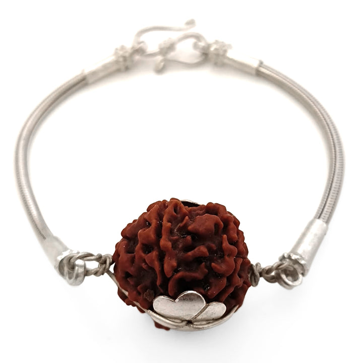 6 Mukhi Rudraksha Silver Bracelet | Che Mukhi Rudraksha Bead Snake Chain Silver Bracelet | Nepal Six Mukhi Rudraksha Bead with Caps & Silver Chain Bracelet