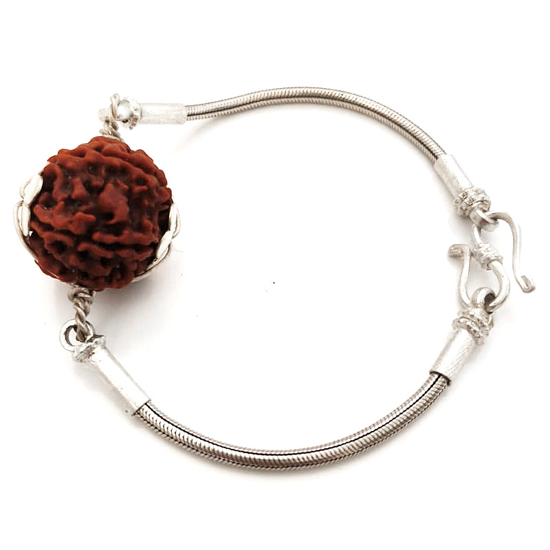 6 Mukhi Rudraksha Silver Bracelet | Che Mukhi Rudraksha Bead Snake Chain Silver Bracelet | Nepal Six Mukhi Rudraksha Bead with Caps & Silver Chain Bracelet