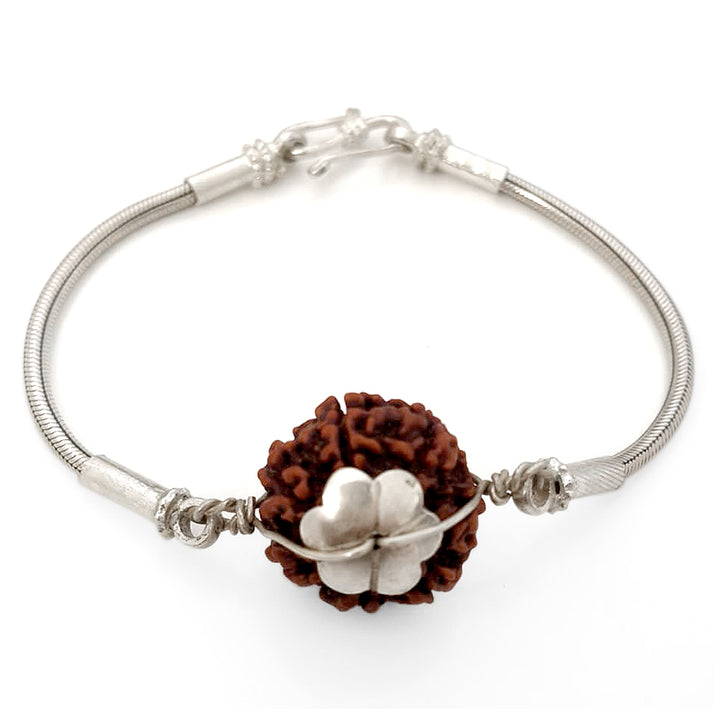 7 Mukhi Rudraksha Silver Bracelet | Saat Mukhi Rudraksha Bead Snake Chain Silver Bracelet | Nepal Seven Mukhi Rudraksha Bead with Caps & Silver Chain Bracelet
