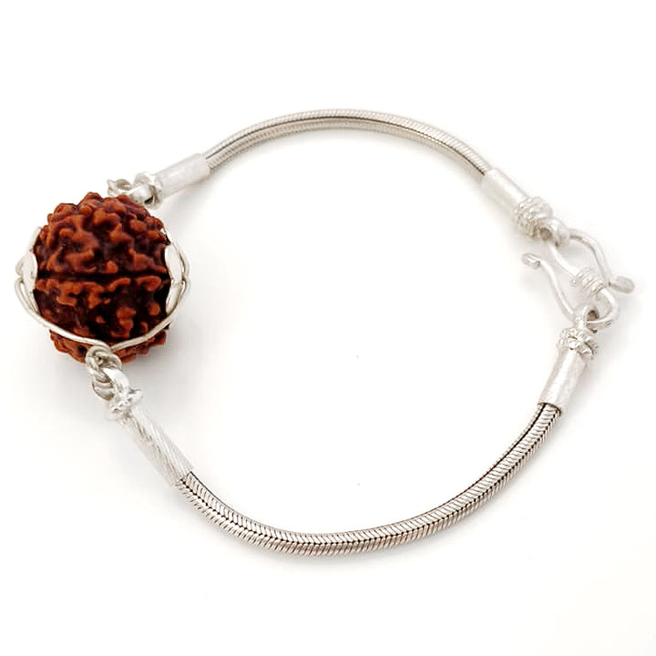 7 Mukhi Rudraksha Silver Bracelet | Saat Mukhi Rudraksha Bead Snake Chain Silver Bracelet | Nepal Seven Mukhi Rudraksha Bead with Caps & Silver Chain Bracelet