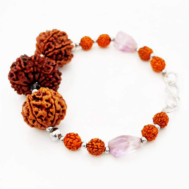 Capricorn Zodiac Sun Sign Bracelet | Makar Rashi Bracelet | A Combination of 6 Mukhi Rudraksha, 7 Mukhi Rudraksha and 11 Mukhi Rudraksha Bead with Amethyst Gemstone Beads | Energised Bracelet