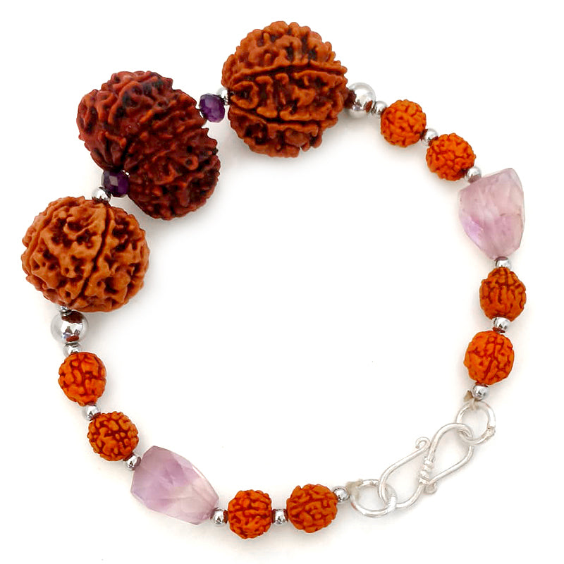 Capricorn Zodiac Sun Sign Bracelet | Makar Rashi Bracelet | A Combination of 6 Mukhi Rudraksha, 7 Mukhi Rudraksha and 11 Mukhi Rudraksha Bead with Amethyst Gemstone Beads | Energised Bracelet