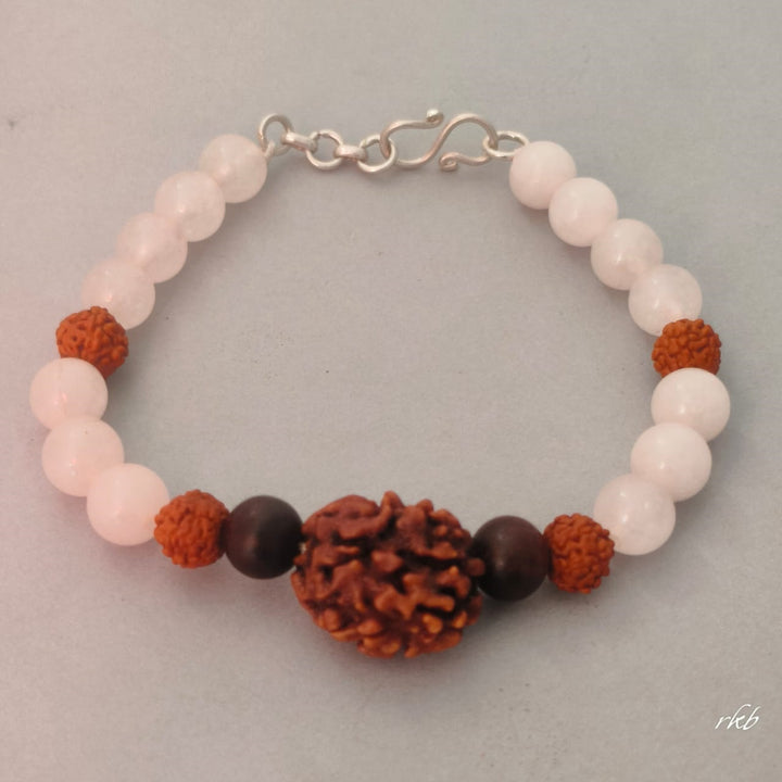 Dampatya Preeti Bracelet: 2 Mukhi Rudraksha & Rose Quartz for Love & Relationship Harmony