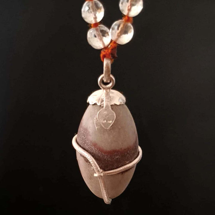 Rudraksha Beads - Sphatik / Crystal / Quartz Diamond cut Beads with Narmadeshwar silver Snake Pendant Handknotted Mala Necklace