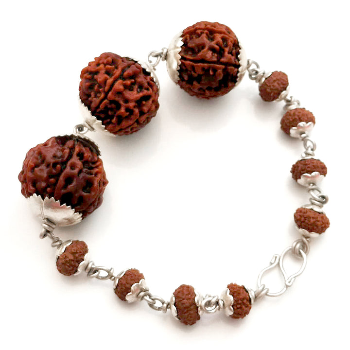 7 Mukhi Rudraksha mala Bracelet in Copper for Saturn | Seven / Saat Mukhi Nepal Rudraksha Beads Bracelet with Copper Caps and Links | Original & Energised 7 Mukhi