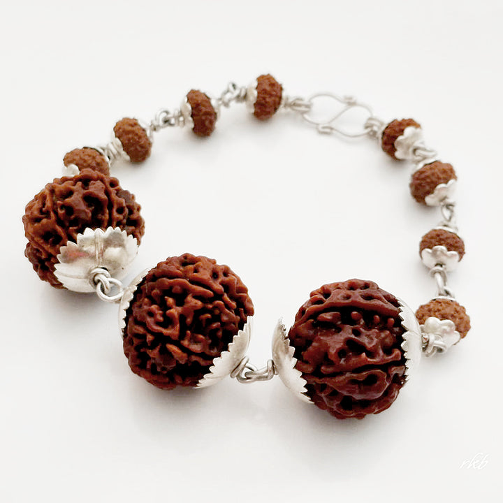 7 Mukhi Rudraksha mala Bracelet in Copper for Saturn | Seven / Saat Mukhi Nepal Rudraksha Beads Bracelet with Copper Caps and Links | Original & Energised 7 Mukhi