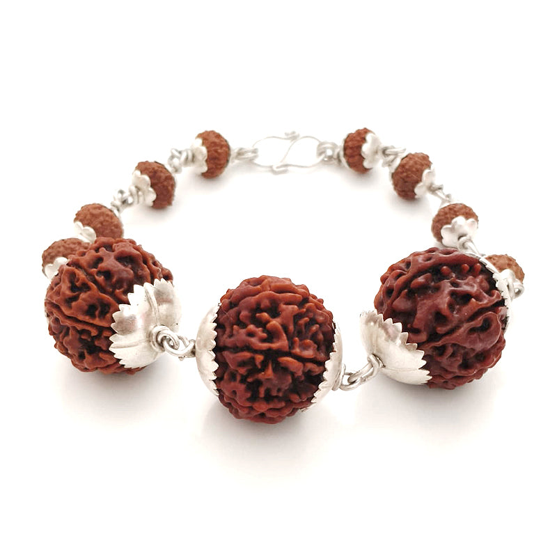 7 Mukhi Rudraksha mala Bracelet in Copper for Saturn | Seven / Saat Mukhi Nepal Rudraksha Beads Bracelet with Copper Caps and Links | Original & Energised 7 Mukhi
