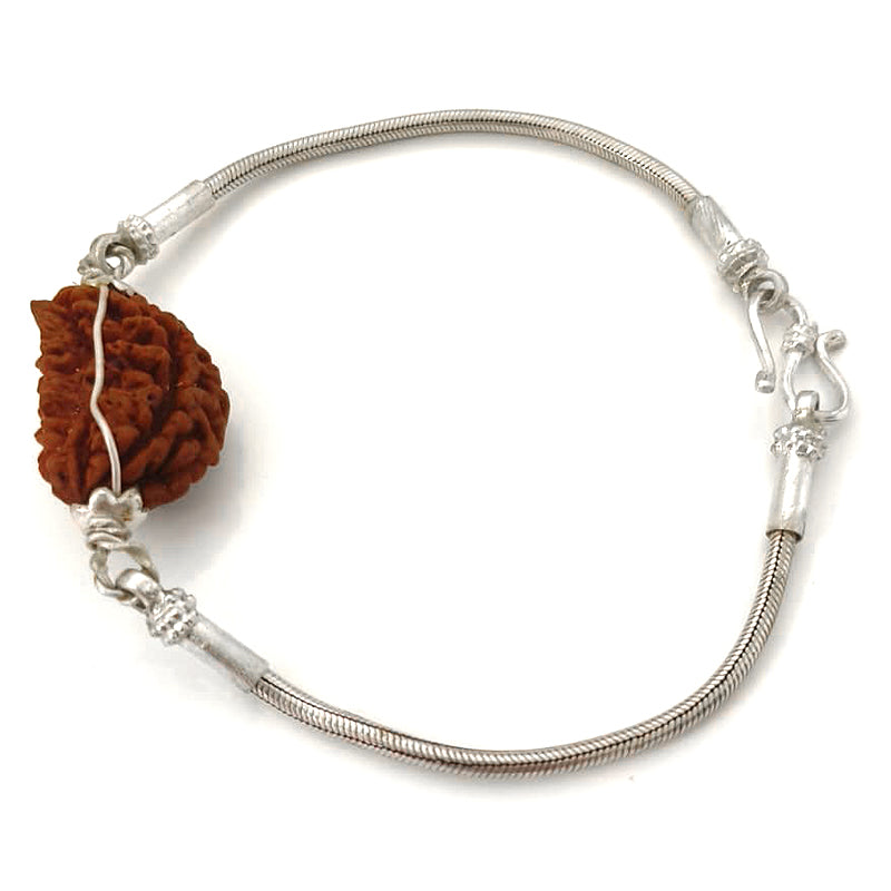 1 Mukhi Rudraksha Silver Bracelet, Ek Mukhi Rudraksha Bead Snake Chain Silver Bracelet | Half Moon Shaped Indian One Mukhi Rudraksha Bead Silver Chain Bracelet