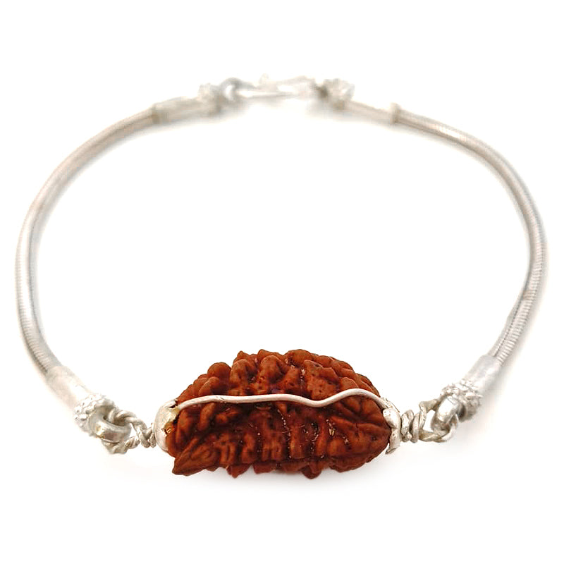 1 Mukhi Rudraksha Silver Bracelet, Ek Mukhi Rudraksha Bead Snake Chain Silver Bracelet | Half Moon Shaped Indian One Mukhi Rudraksha Bead Silver Chain Bracelet