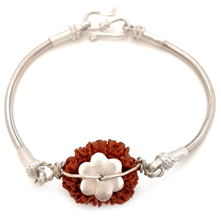 11 Mukhi Rudraksha Silver Bracelet | Gyarah Mukhi Rudraksha Bead Snake Chain Silver Bracelet | Nepal Eleven Mukhi Rudraksha Bead with Caps & Silver Chain Bracelet