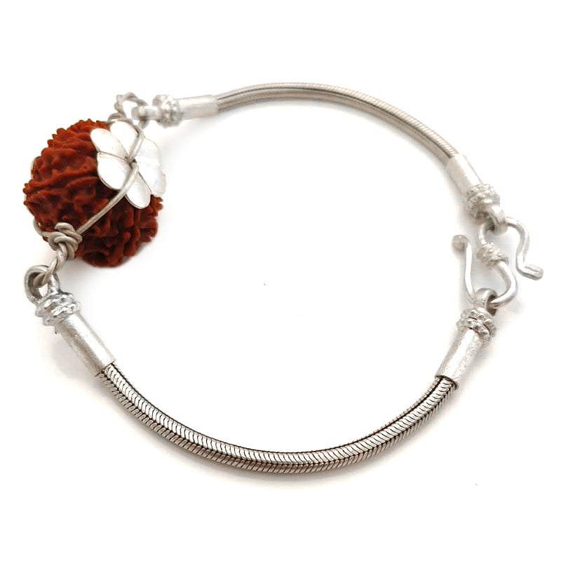 11 Mukhi Rudraksha Silver Bracelet | Gyarah Mukhi Rudraksha Bead Snake Chain Silver Bracelet | Nepal Eleven Mukhi Rudraksha Bead with Caps & Silver Chain Bracelet