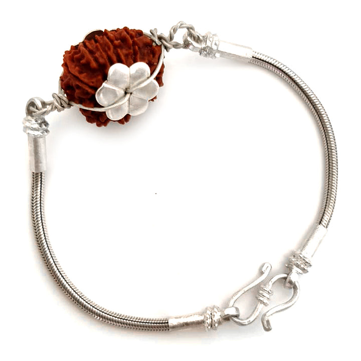 11 Mukhi Rudraksha Silver Bracelet | Gyarah Mukhi Rudraksha Bead Snake Chain Silver Bracelet | Nepal Eleven Mukhi Rudraksha Bead with Caps & Silver Chain Bracelet