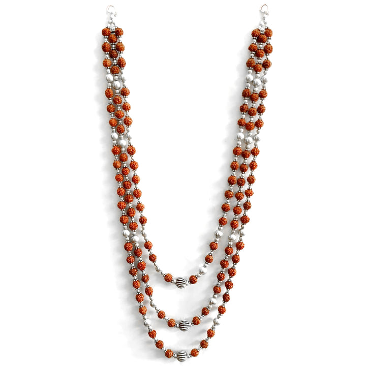 Rudraksha Triple Necklace | Rudraksha Beads 3 lines Mala Necklace | Womens Jewelry | Spiritual Silver Necklace 108 Rudraksha Beads