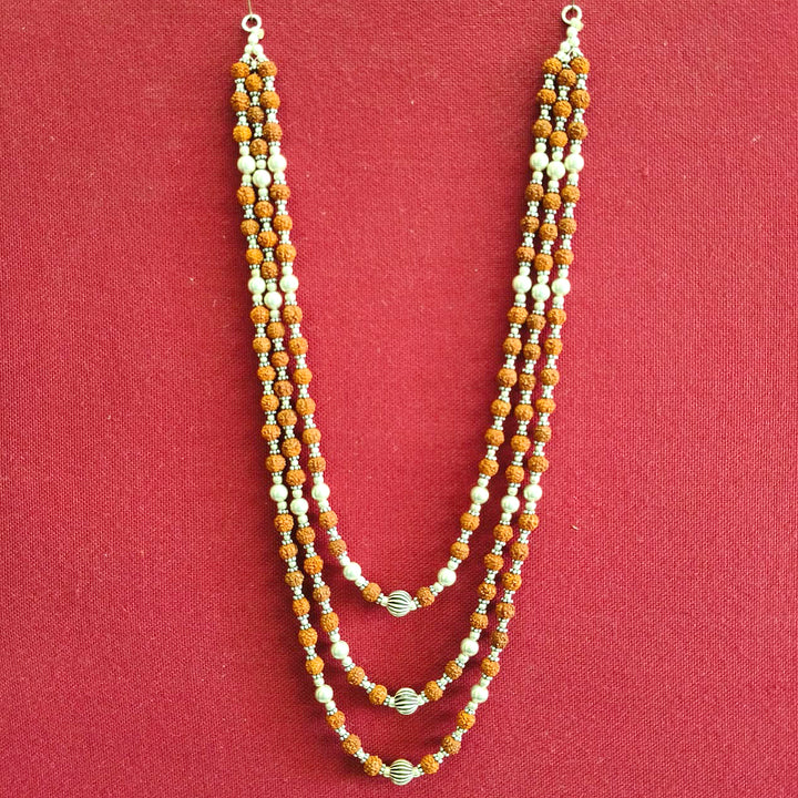 Rudraksha Triple Necklace | Rudraksha Beads 3 lines Mala Necklace | Womens Jewelry | Spiritual Silver Necklace 108 Rudraksha Beads