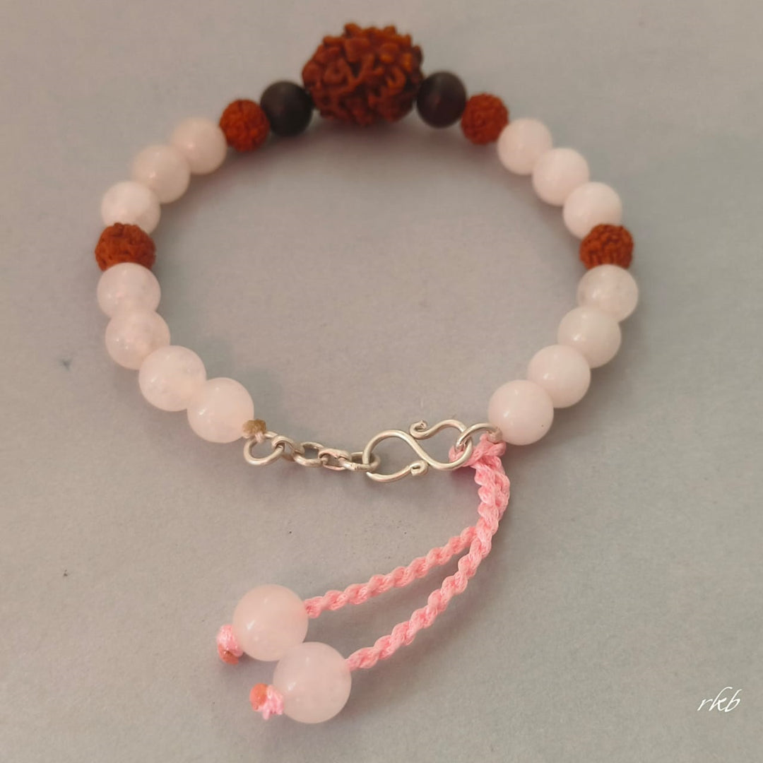 Dampatya Preeti Bracelet: 2 Mukhi Rudraksha & Rose Quartz for Love & Relationship Harmony