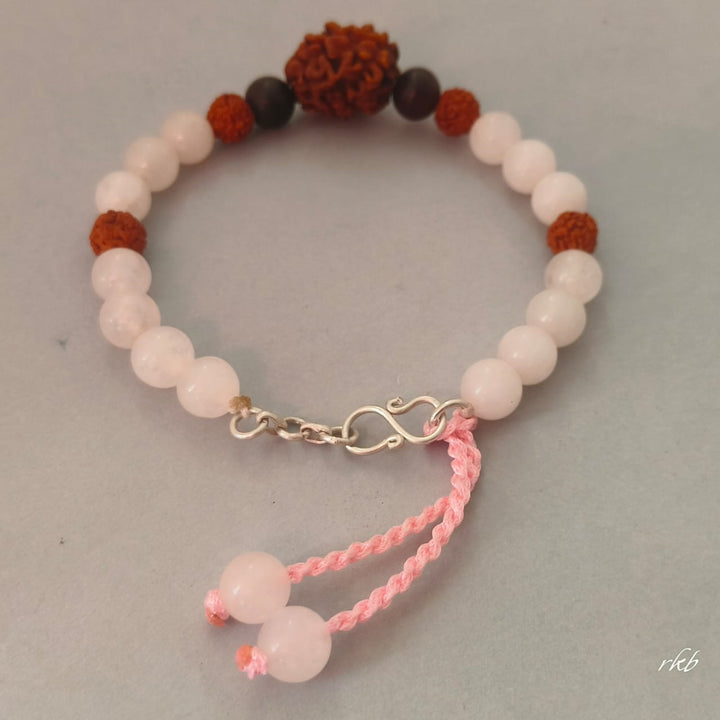 Dampatya Preeti Bracelet: 2 Mukhi Rudraksha & Rose Quartz for Love & Relationship Harmony