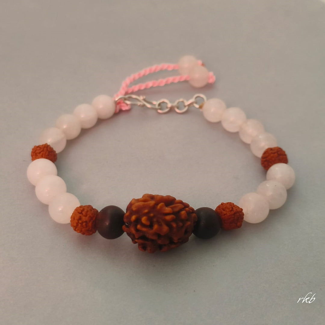 Dampatya Preeti Bracelet: 2 Mukhi Rudraksha & Rose Quartz for Love & Relationship Harmony