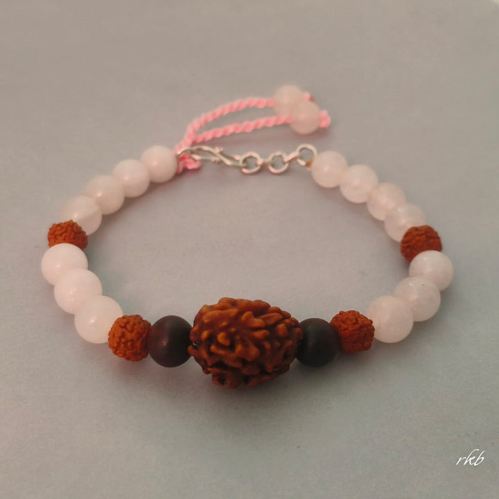 Dampatya Preeti Bracelet: 2 Mukhi Rudraksha & Rose Quartz for Love & Relationship Harmony